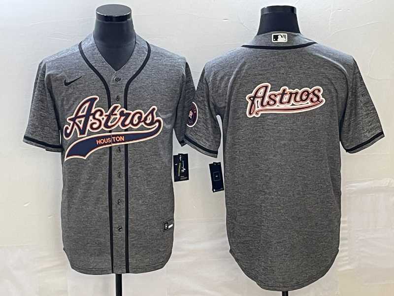 Mens Houston Astros Blank Grey Gridiron With Patch Cool Base Stitched Baseball Jersey